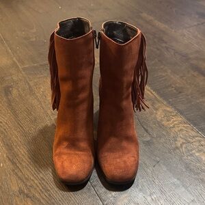 Kenneth Cole - Suede Fringe Ankle Boots - Rust